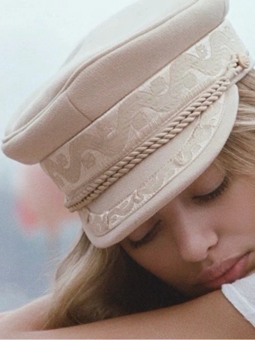 NWT Lack of Color Riviera Cap Cream Gold Anchor Button Baker Boy Hat M 57cm